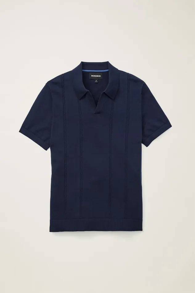 Men Bonobos Sweater Polos Hudson Sweater Polo Navy Cotton Cable Men Bonobos Sweater Polos Hudson Sweater Polo Navy Cotton Cable