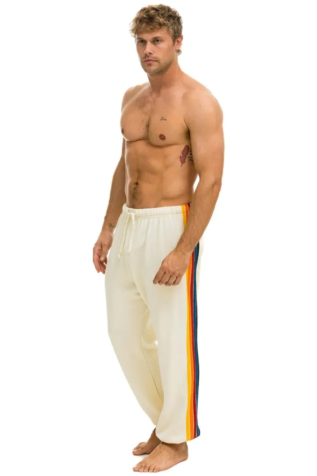 Men Bottoms Aviator Nation 5 STRIPE SWEATPANTS 8211 VINTAGE WHITE
