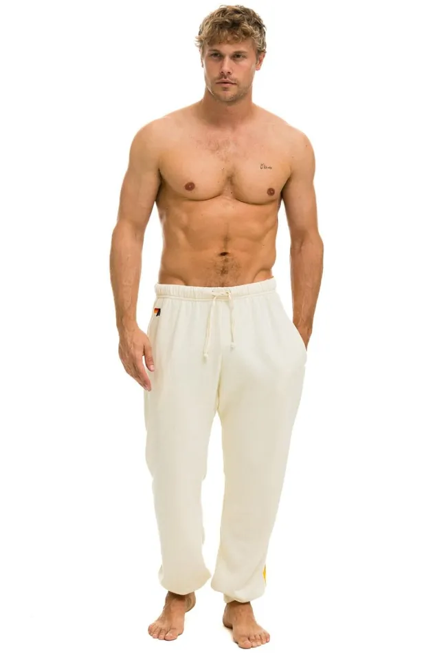 Men Bottoms Aviator Nation 5 STRIPE SWEATPANTS 8211 VINTAGE WHITE