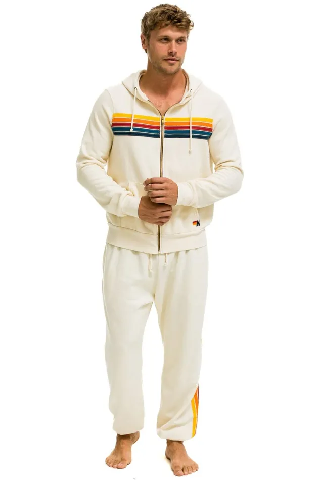 Men Bottoms Aviator Nation 5 STRIPE SWEATPANTS 8211 VINTAGE WHITE