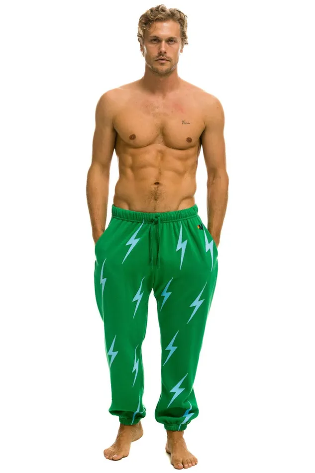 Men Bottoms Aviator Nation BOLT STITCH REPEAT SWEATPANTS 8211 KELLY GREEN BLUE