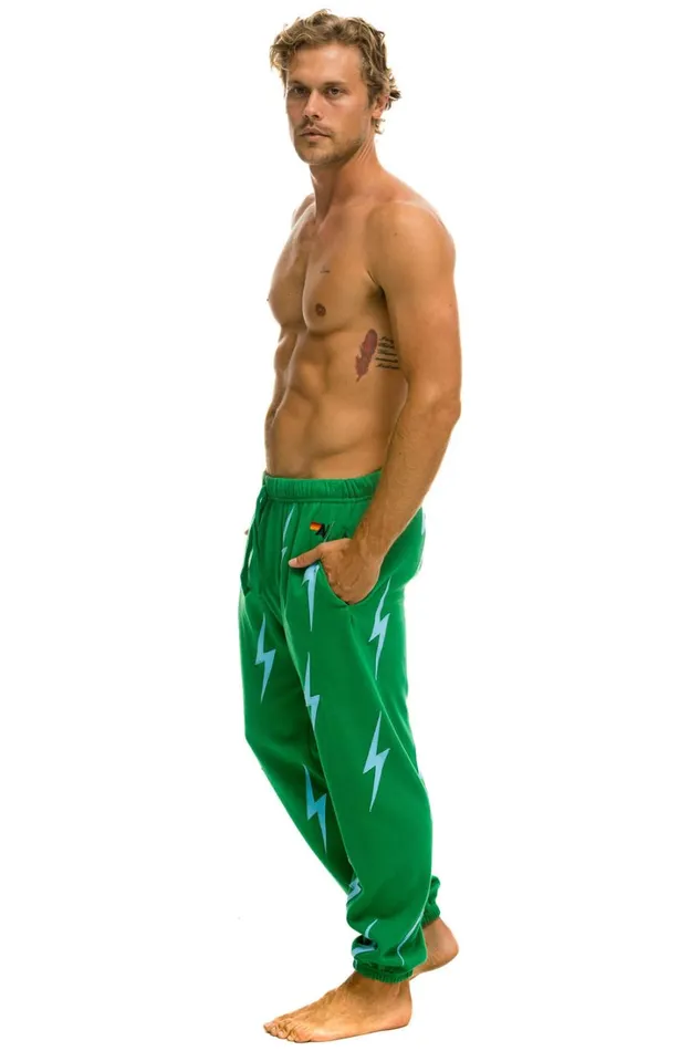 Men Bottoms Aviator Nation BOLT STITCH REPEAT SWEATPANTS 8211 KELLY GREEN BLUE Men Bottoms Aviator Nation BOLT STITCH REPEAT SWEATPANTS 8211 KELLY GREEN BLUE