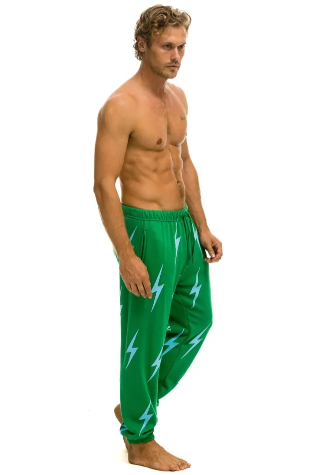 Men Bottoms Aviator Nation BOLT STITCH REPEAT SWEATPANTS 8211 KELLY GREEN BLUE Men Bottoms Aviator Nation BOLT STITCH REPEAT SWEATPANTS 8211 KELLY GREEN BLUE