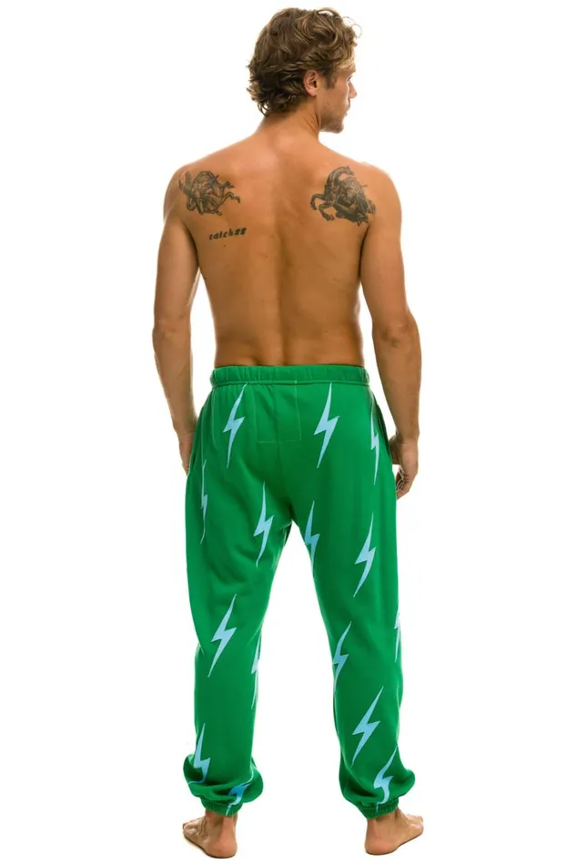 Men Bottoms Aviator Nation BOLT STITCH REPEAT SWEATPANTS 8211 KELLY GREEN BLUE Men Bottoms Aviator Nation BOLT STITCH REPEAT SWEATPANTS 8211 KELLY GREEN BLUE