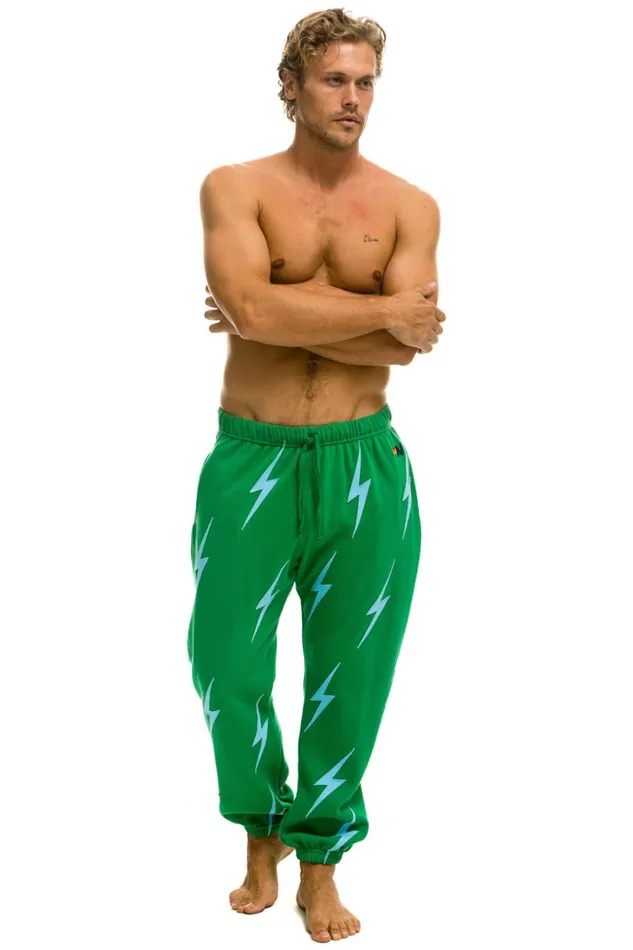 Men Bottoms Aviator Nation BOLT STITCH REPEAT SWEATPANTS 8211 KELLY GREEN BLUE Men Bottoms Aviator Nation BOLT STITCH REPEAT SWEATPANTS 8211 KELLY GREEN BLUE