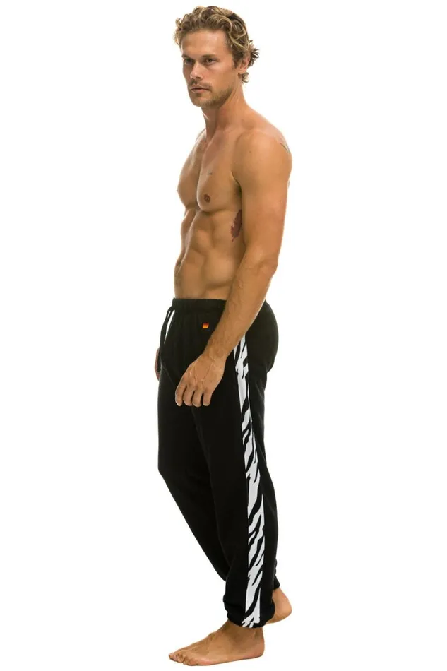 Men Bottoms Aviator Nation ZEBRA STRIPE SWEATPANTS 8211 BLACK ZEBRA