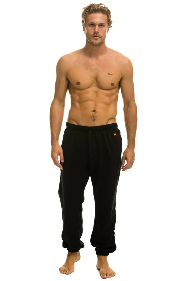Men Bottoms Aviator Nation ZEBRA STRIPE SWEATPANTS 8211 BLACK ZEBRA