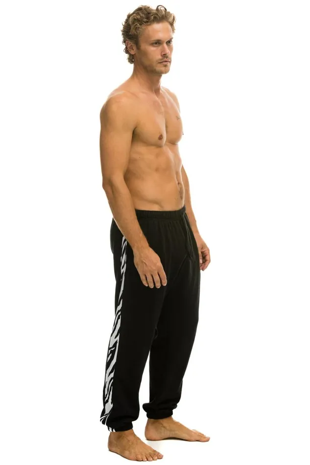 Men Bottoms Aviator Nation ZEBRA STRIPE SWEATPANTS 8211 BLACK ZEBRA
