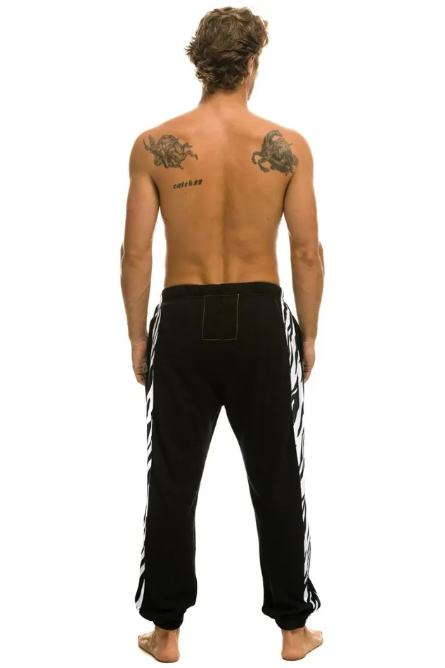 Men Bottoms Aviator Nation ZEBRA STRIPE SWEATPANTS 8211 BLACK ZEBRA