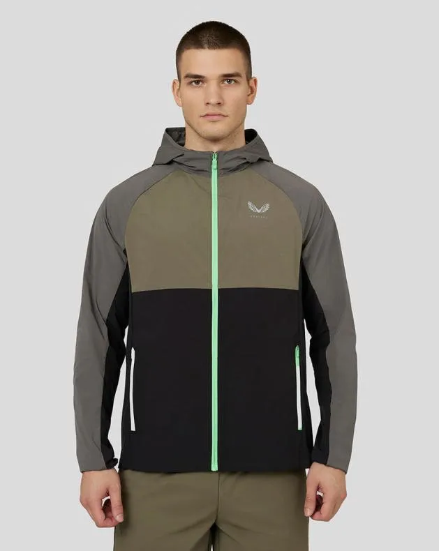 Men Castore Jackets Flow Long Sleeve Hooded Woven Jacket 8211 GreyBlack