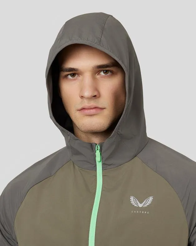 Men Castore Jackets Flow Long Sleeve Hooded Woven Jacket 8211 GreyBlack