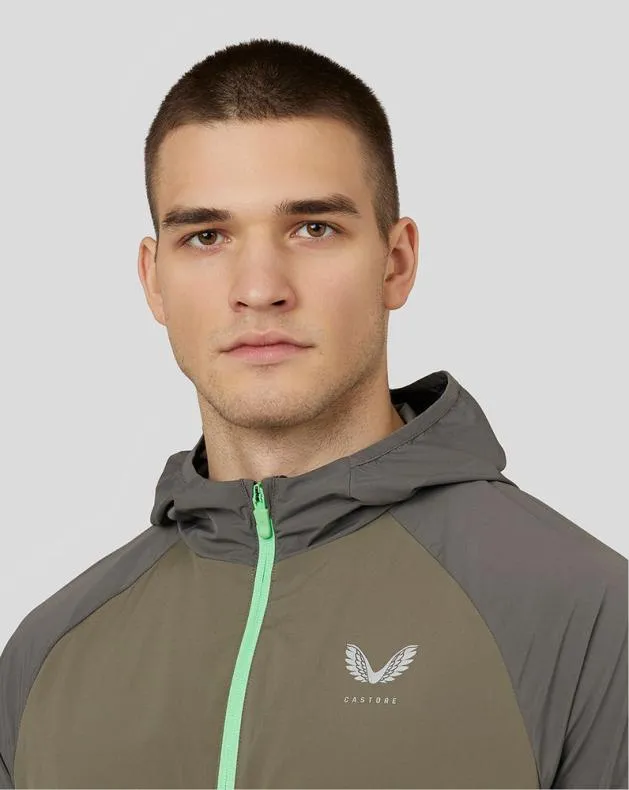 Men Castore Jackets Flow Long Sleeve Hooded Woven Jacket 8211 GreyBlack