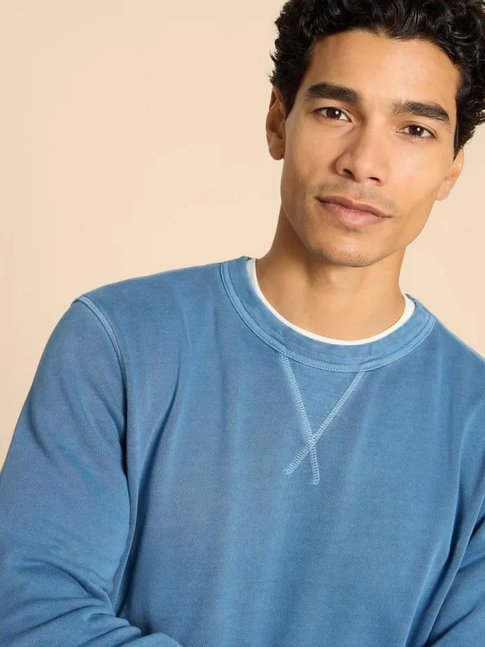 Men Crew Neck Sweat Mid Blue White Stuff Knitwear