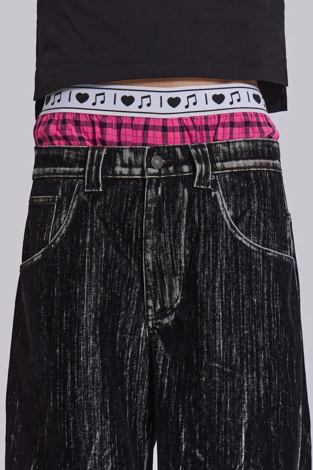 Men Denim Jaded London Black Flock Colossus Jeans