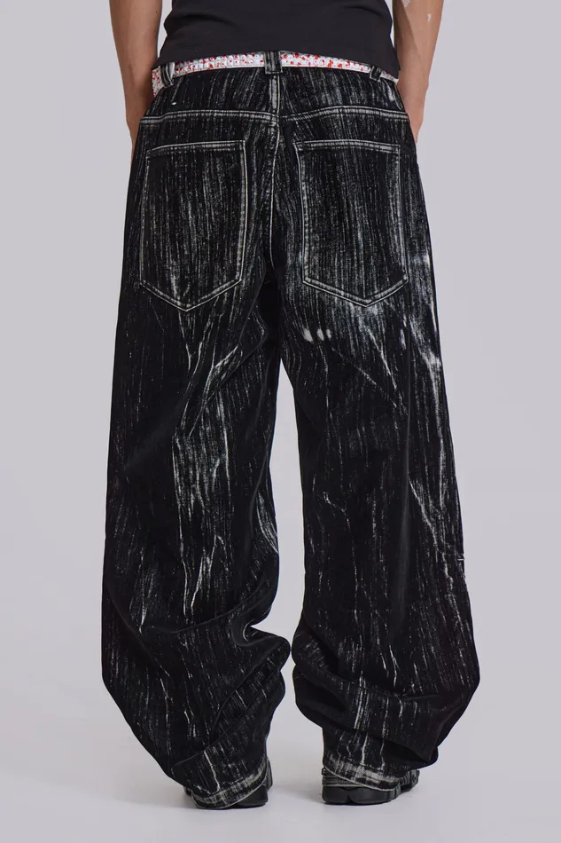 Men Denim Jaded London Black Flock Colossus Jeans