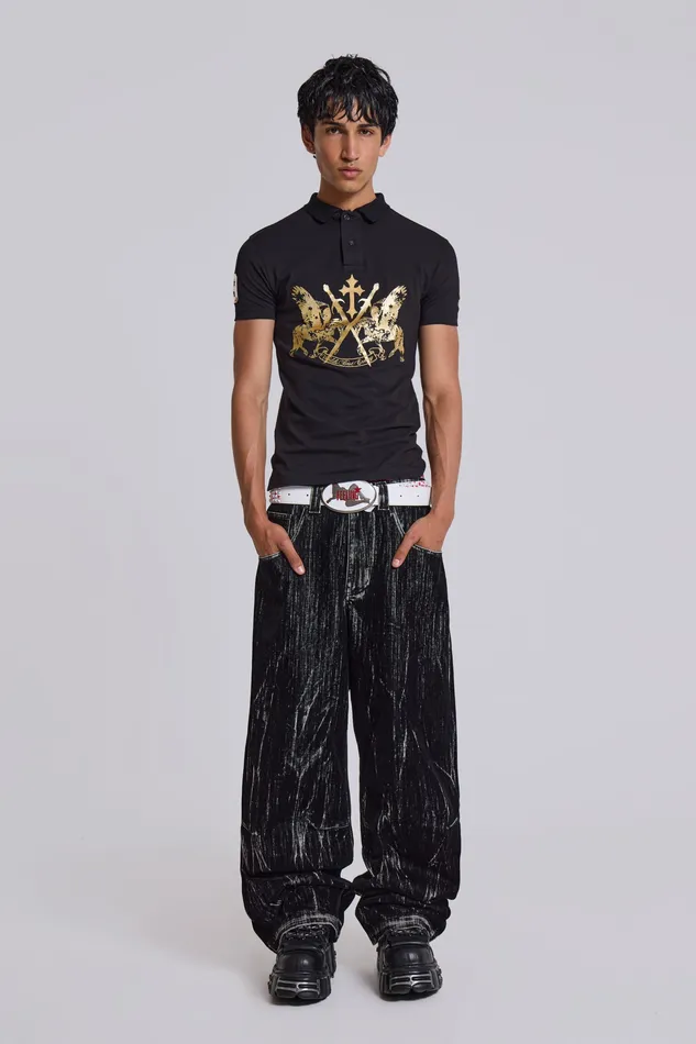 Men Denim Jaded London Black Flock Colossus Jeans