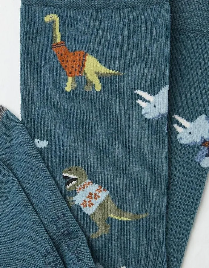 Men FatFace Buy 2 Get 1 Free Socks 1 Pack Dino Socks Teal Green