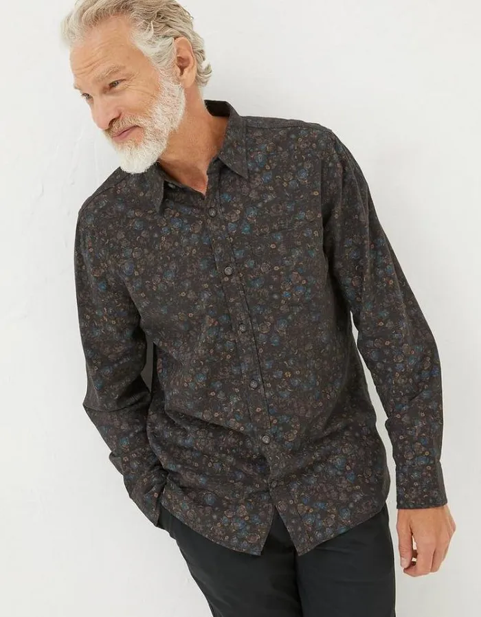 Men FatFace Men039s Sale Long Sleeve Painted Floral Print Shirt Grey Marl