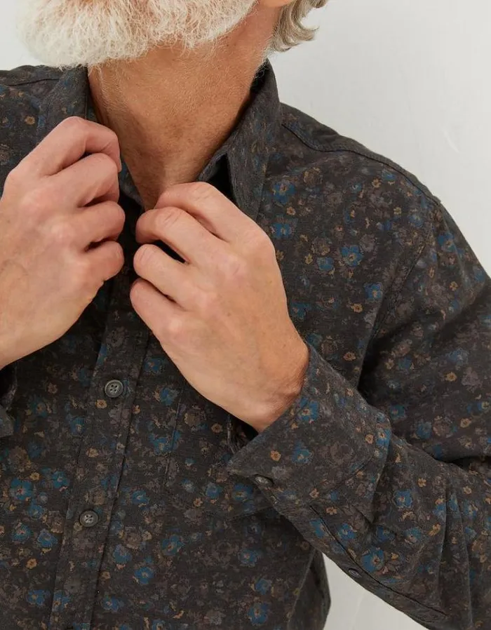 Men FatFace Men039s Sale Long Sleeve Painted Floral Print Shirt Grey Marl