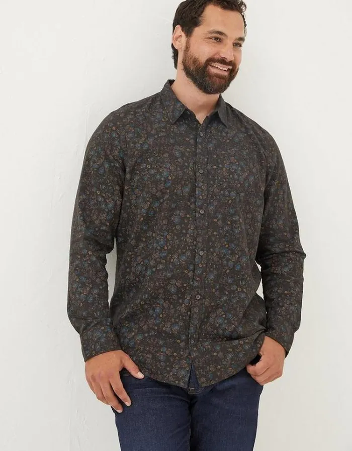 Men FatFace Men039s Sale Long Sleeve Painted Floral Print Shirt Grey Marl