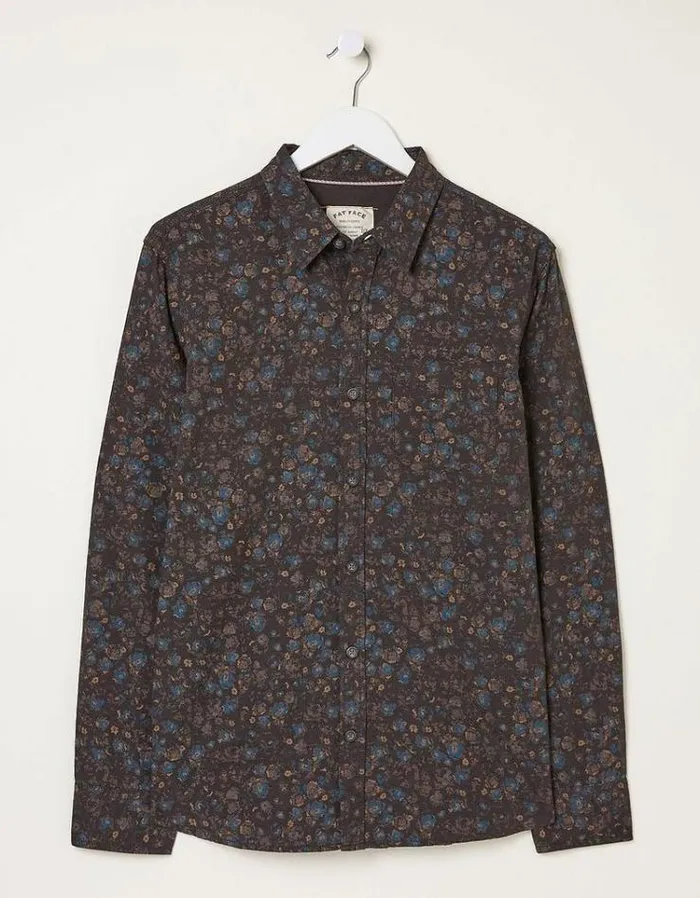 Men FatFace Men039s Sale Long Sleeve Painted Floral Print Shirt Grey Marl
