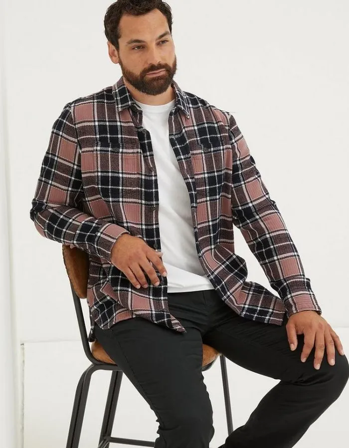 Men FatFace Men039s Sale Long Sleeve Ripley Check Shirt Washed Purple