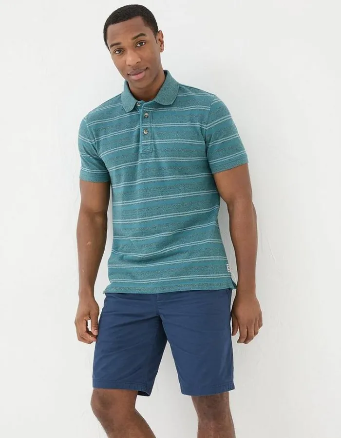 Men FatFace Polo Shirts Stripe Pique Polo Teal Blue
