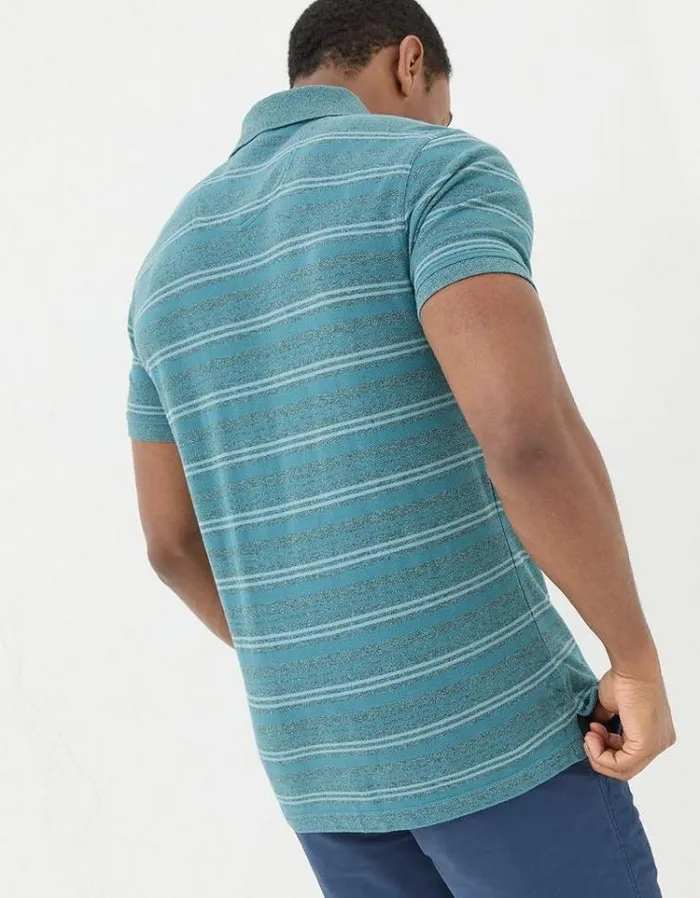 Men FatFace Polo Shirts Stripe Pique Polo Teal Blue
