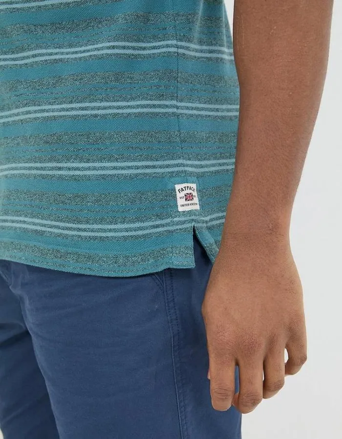 Men FatFace Polo Shirts Stripe Pique Polo Teal Blue