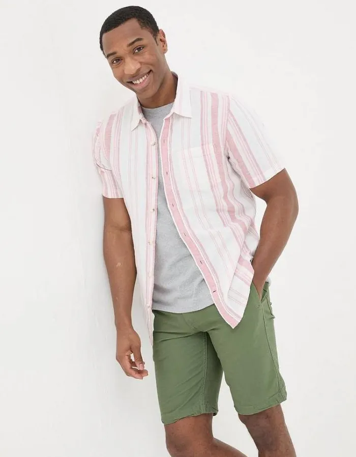 Men FatFace Shirts Danby Stripe Linen Blend Shirt Pink
