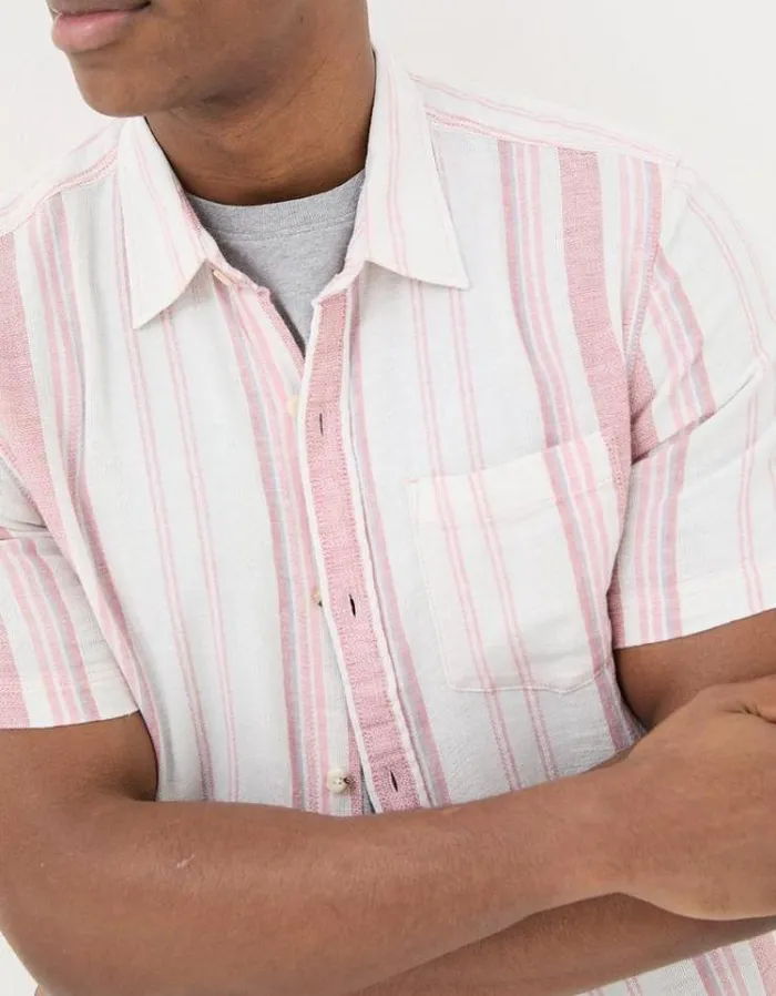 Men FatFace Shirts Danby Stripe Linen Blend Shirt Pink