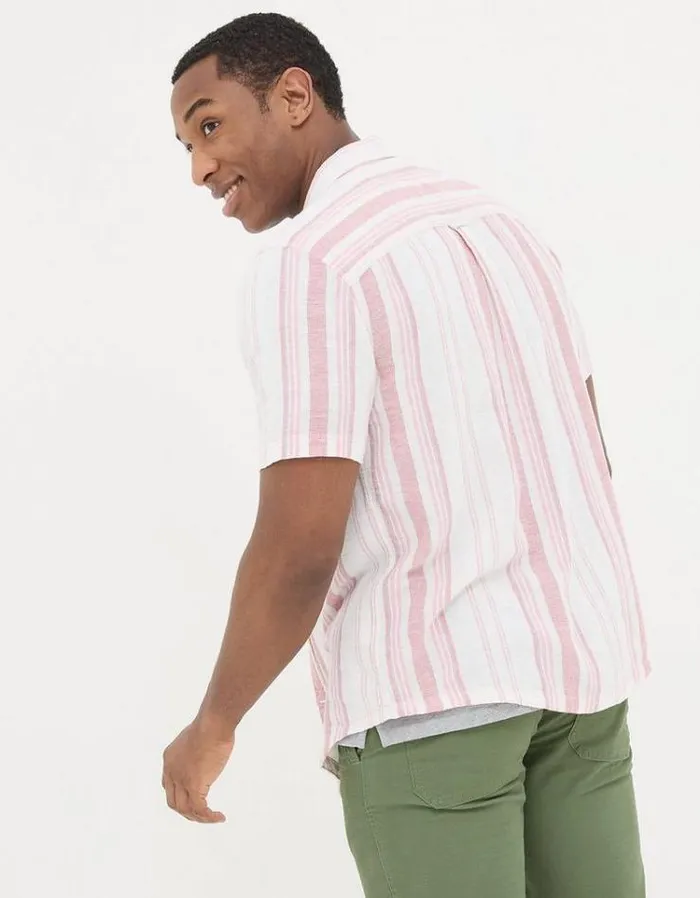 Men FatFace Shirts Danby Stripe Linen Blend Shirt Pink