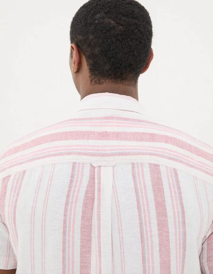 Men FatFace Shirts Danby Stripe Linen Blend Shirt Pink