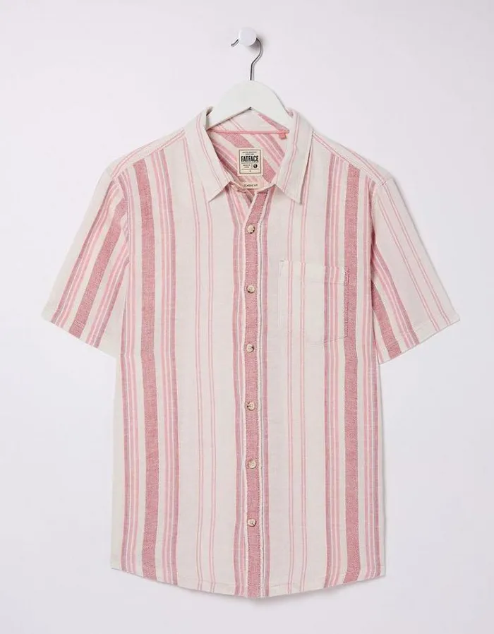 Men FatFace Shirts Danby Stripe Linen Blend Shirt Pink