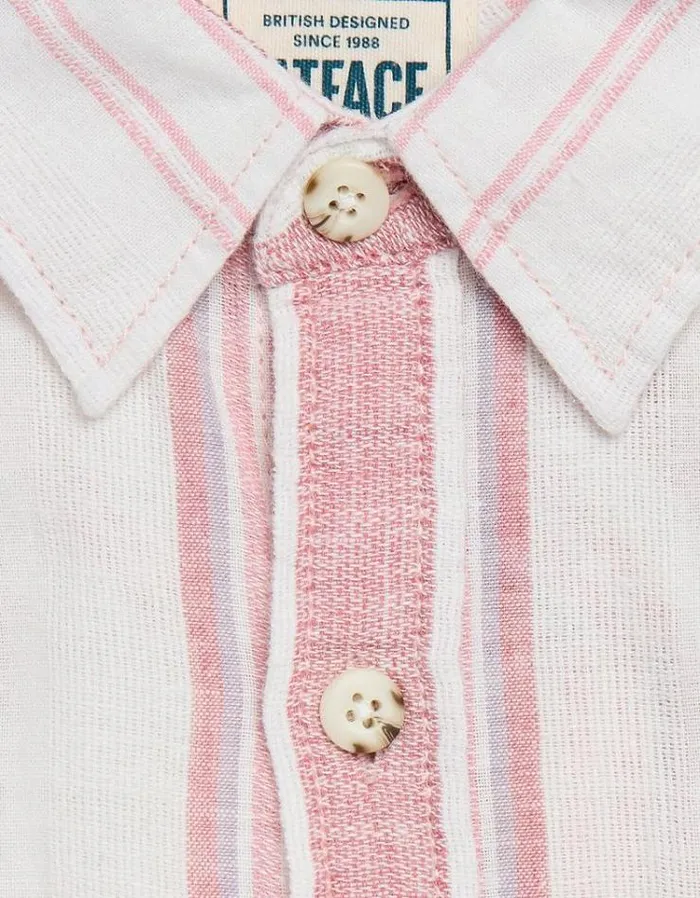 Men FatFace Shirts Danby Stripe Linen Blend Shirt Pink