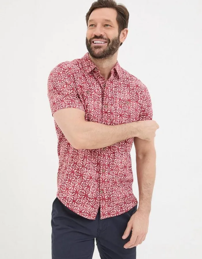 Men FatFace Shirts Geo Tile Print Shirt Red