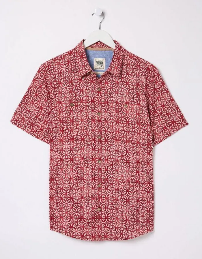 Men FatFace Shirts Geo Tile Print Shirt Red