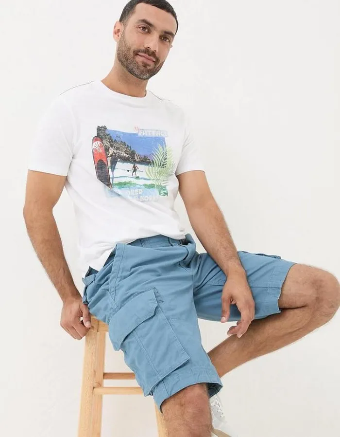 Men FatFace Shorts Breakyard Organic Cotton Cargo Shorts Blue