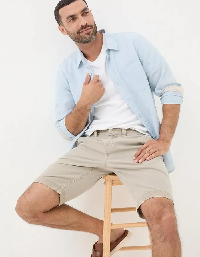 Men FatFace Shorts Stow Mineral Dye Chino Shorts Stone