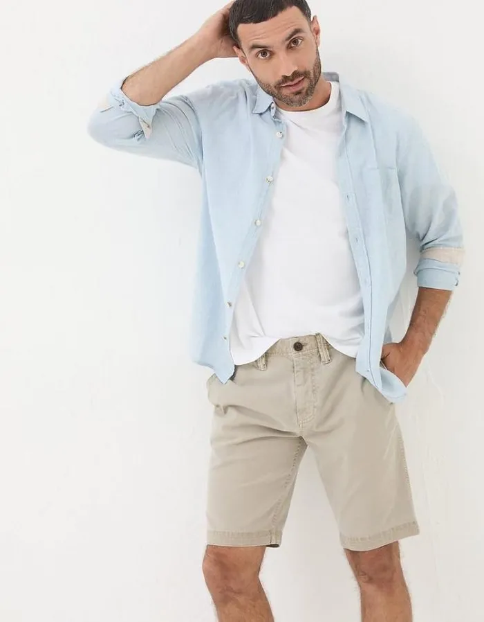 Men FatFace Shorts Stow Mineral Dye Chino Shorts Stone