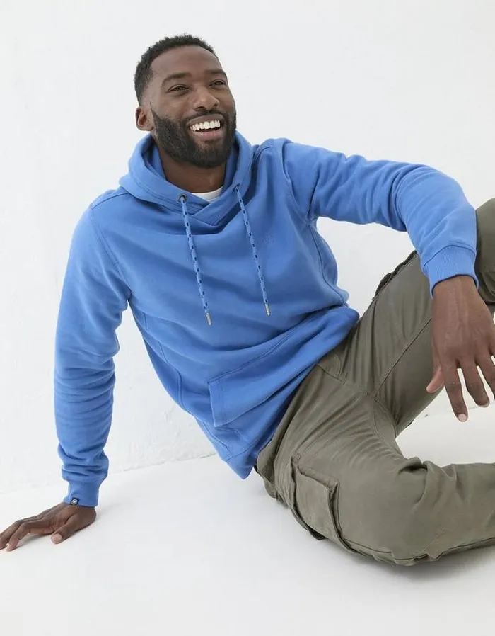 Men FatFace Sweatshirts and Hoodies Brooke Overhead Hoodie Blue