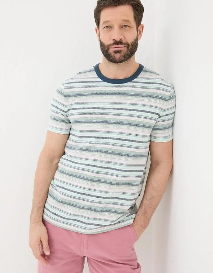 Men FatFace TShirts Trescowe Stripe TShirt Light Green