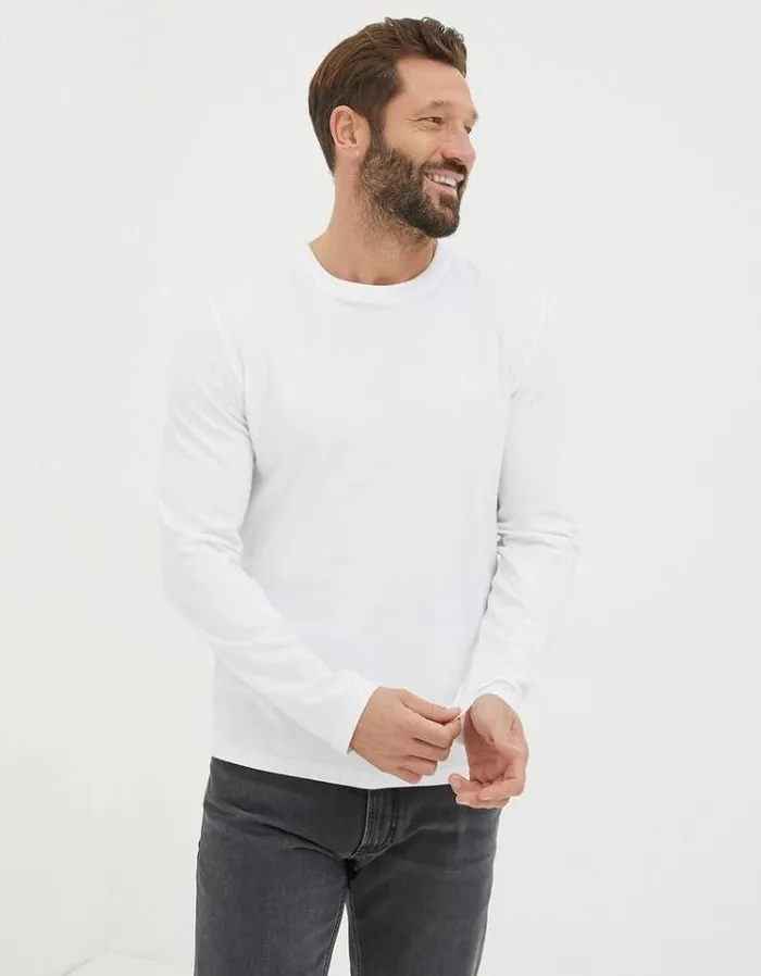 Men FatFace Tall Collection Long Sleeve Lulworth Crew Neck TShirt White