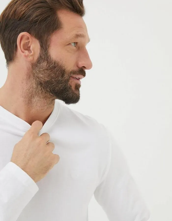 Men FatFace Tall Collection Long Sleeve Lulworth Crew Neck TShirt White