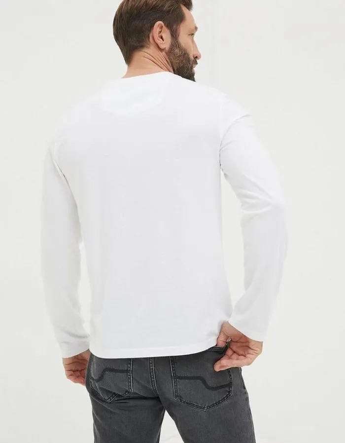 Men FatFace Tall Collection Long Sleeve Lulworth Crew Neck TShirt White