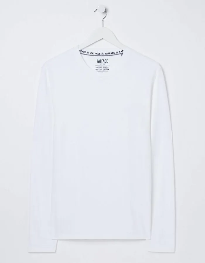 Men FatFace Tall Collection Long Sleeve Lulworth Crew Neck TShirt White