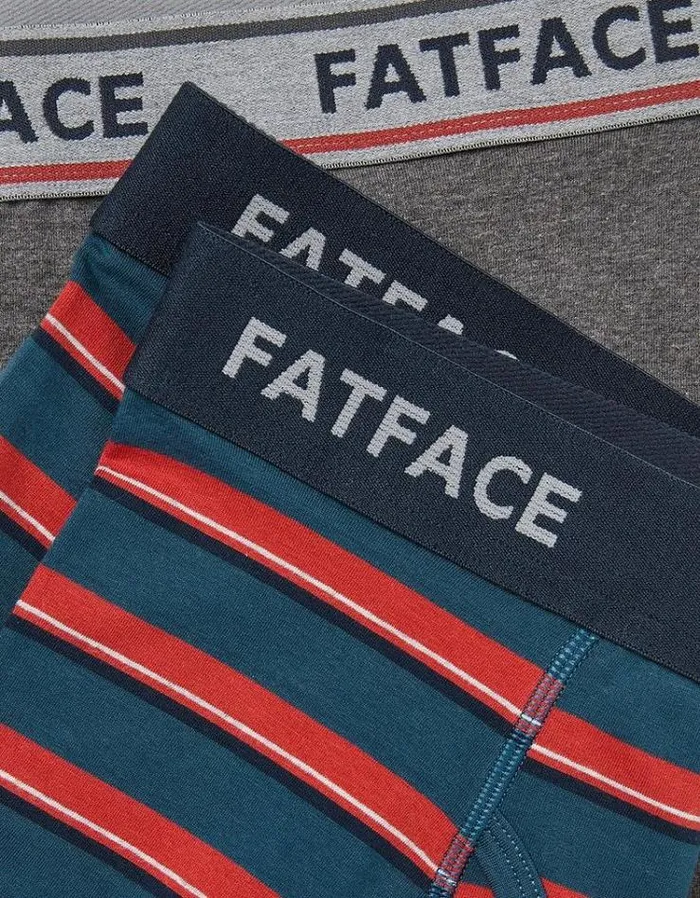 Men FatFace Underwear and Socks 2 Pack Kingston Stripe Boxers Teal Green