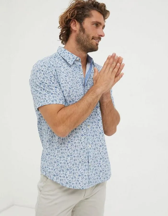 Men FatFace Vacation Shop Floral Print Shirt Blue