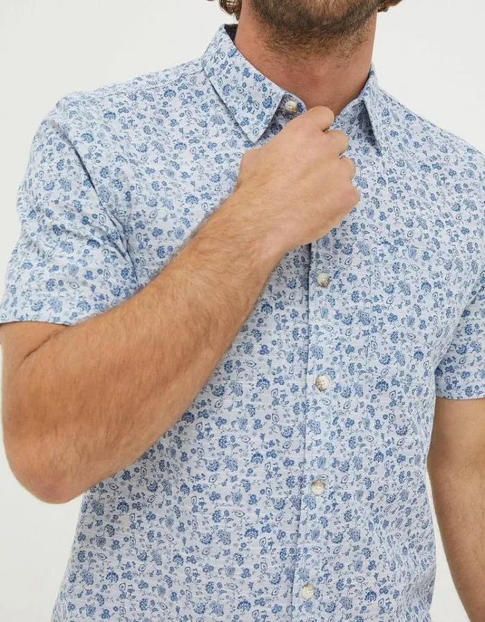 Men FatFace Vacation Shop Floral Print Shirt Blue