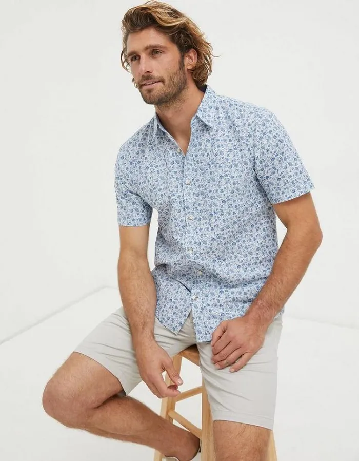 Men FatFace Vacation Shop Floral Print Shirt Blue